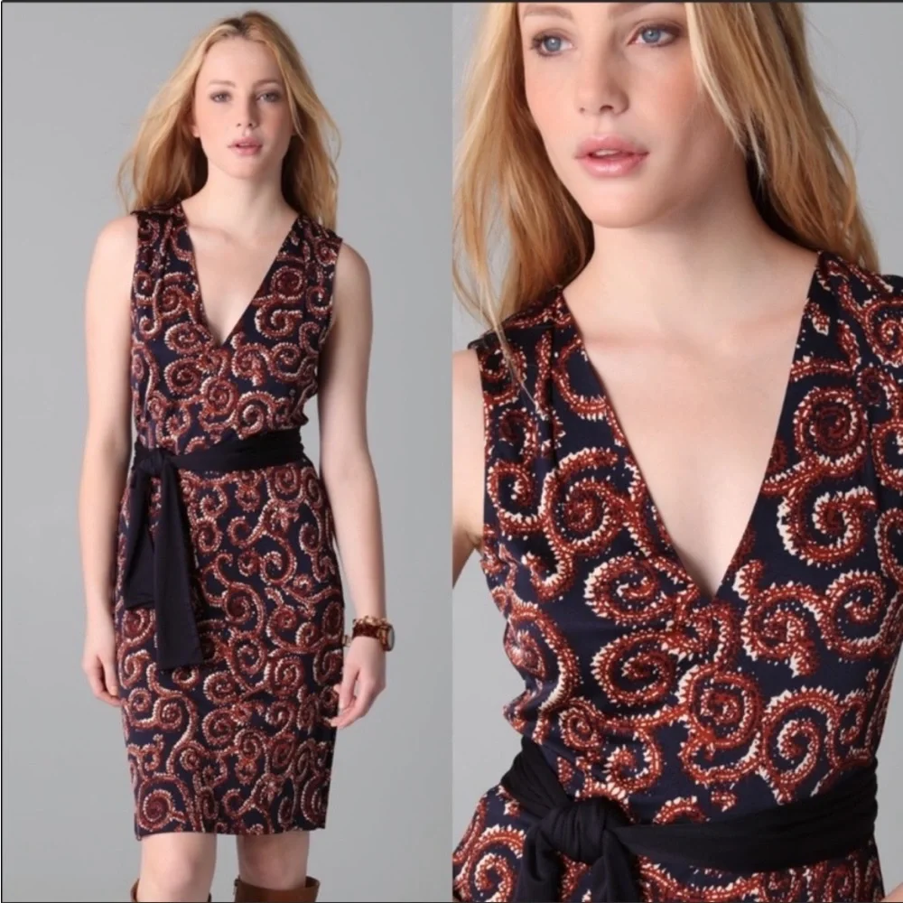 Tory Burch Nicola Navy Sapello Silk Belted Dress Small